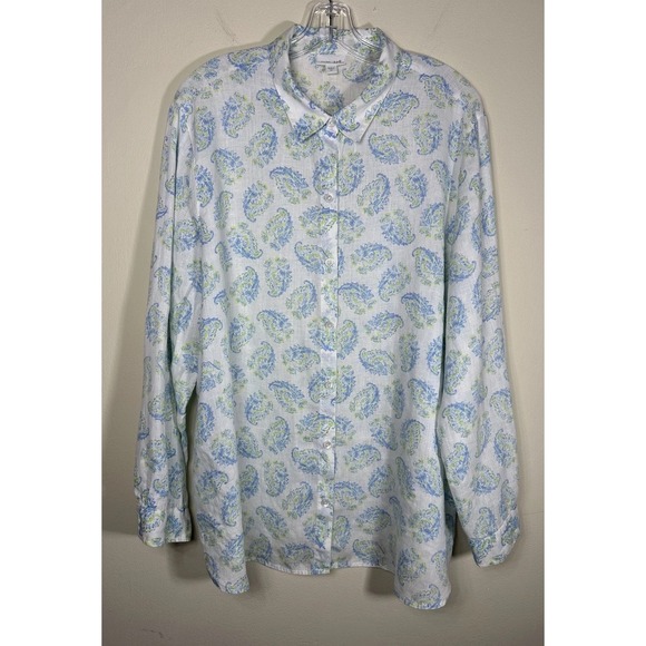 J. Jill Tops - J Jill Love Linen Shirt Womens XL Blue Green Paisley Print Long Sleeve Button Up
